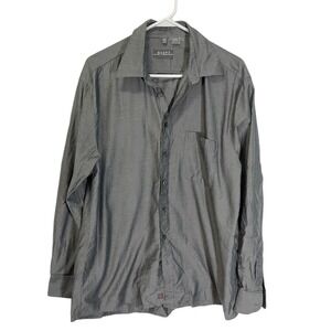 Haupt Large Gray Button Front Shirt Herringbone Long Sleeve Pocket 16.5‎ 41/42